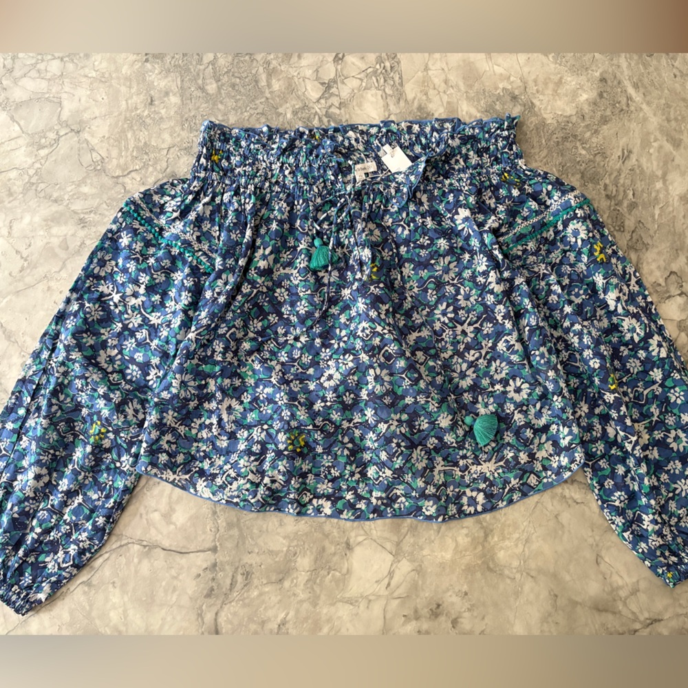 Poupette St. Barth Blue Floral Top with Yellow Highlights